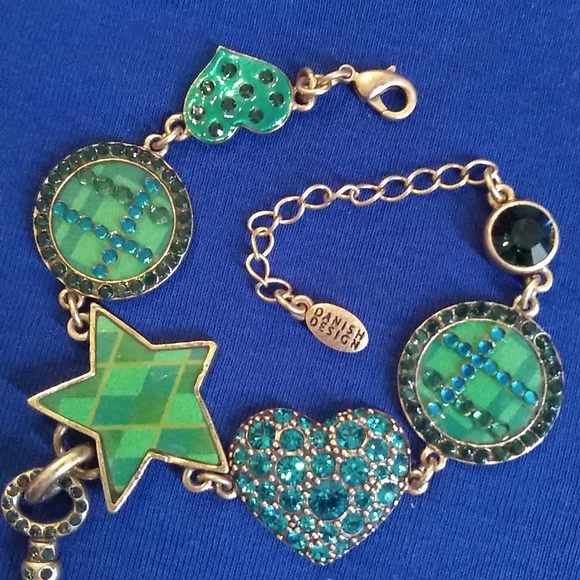 Pilgrim Danish Designs Gold Plated Green Enamel and Crystal Bracelet - Picture 2 of 8